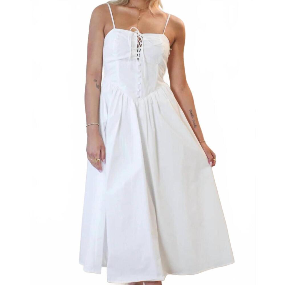NEW BLUE BLUSH verona poplin midi dress in white - Picture 1 of 3